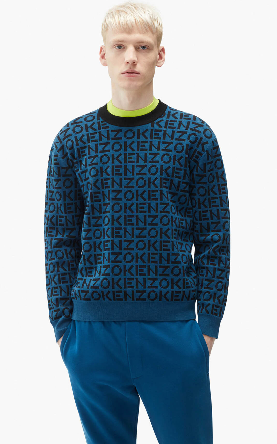 Pull Kenzo Homme Sport monogram Bleu Foncé KZNMC-1509